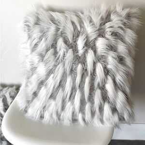 Faux Fur Throw Pillows in Gray and White Set of 2